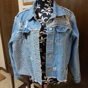 Women's Denim Animal Print jacket size xl